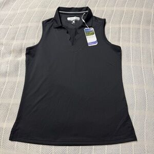 Pebble Beach Women's Black Polo Sleeveless Collared Scalloped Neckline Sz L